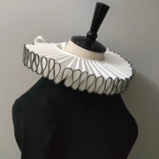 Vintage Victorian Ruffled Faux Collar Men and Women Black Trimmed Ribbon Tie Neck Ruff Shawl Renaissance Clown Choker Collar