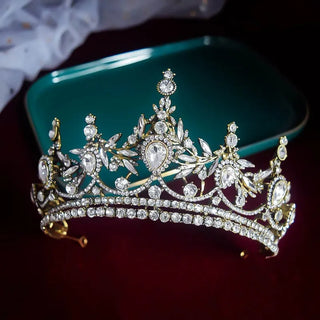Baroque Queen Bronze Gold Color Crystal Geometric Bridal Tiaras Crowns Headdress Rhinestone Pageant Diadema Wedding Hair Accessories