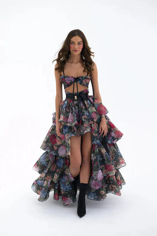 New princess suspender high low skirt, women's floral cake skirt