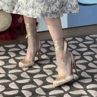 Ballet Satin Strap Square Toe High Heel Party Dress Fashion