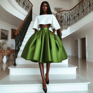 Custom Made Green Silk Satin Short Skirt 6 Options High Low Evening Party Skirts Long Pleated Taffeta Formal Maxi Skirt