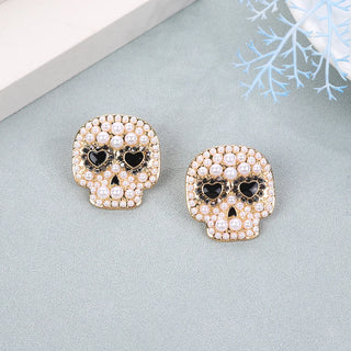 Pearl Skeleton Heart Eye Skull Stud Earrings Halloween