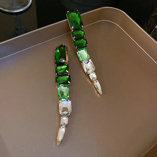 Square Green Crystal Earrings Oversize Ladys Long Geometric Dangle Earrings for Women Fashion Jewelry Gifts