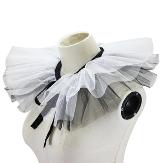 Renaissance Tulle Ruffled Fake Collar Layered Mesh Clown Choker Lace-Up Ribbon Victorian Neck Ruff Shawl Cosplay Props