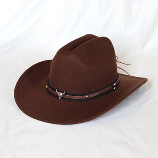 Vintage Black Western Cowboy Hat Halloween Jazz Cowgirl Leather Wide Brim