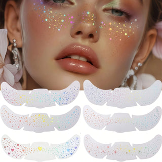 6 Sheets Glitter Freckles Holographic Stickers Heart Freckle Tattoos Glitter Stickers Waterproof Temp Tattoos