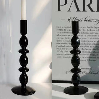 Black Glass unique Candle Holder Living Room Modern Halloween Decoration Table Creative Candlestick Glass Vase Bookshelf Decor