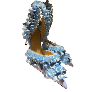 Rhinestone Bow Lace Slingback Stiletto Sandals Woman Summer vintage Pointed Closed Toe Lolita Style High Heels Shoes for Women