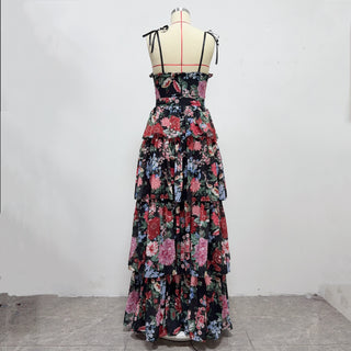New princess suspender high low skirt, women's floral cake skirt