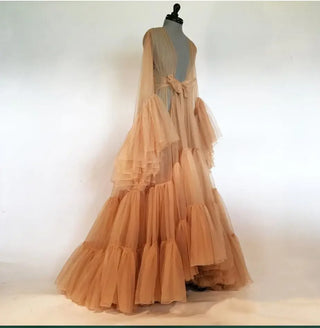 Custom Fantasy Bridal Boudoir Gown Tulle Illusion Trumpet Sleeves Long Suit Custom Bathrobe custom size
