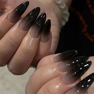 24Pcs Pink Almond False Nails Shiny Golden Ripples Stiletto Fake Nails Detachable Oval Full Cover Press on Nails Tips Manicure
