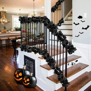 Halloween Black Maple Leaf Garland Autumn Artificial Plant Wall Hanging Thanksgiving Halloween Leaves Home Garden Decoration