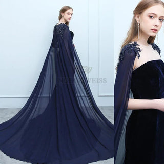 Long Crystal shoulder cape Wedding Cape Bridal Cloak Shawl Coat Chiffon Party Wrap Crystal Applqiued Shoulder Train Customized