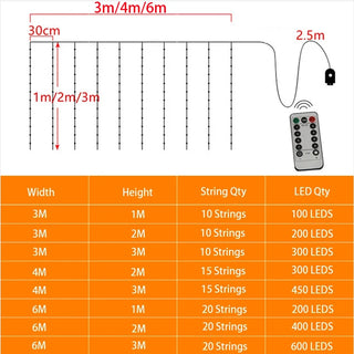 6M USB Curtain String Lights Decor LED Garland Fairy Light 8 Mode Home Party Holiday Decoration