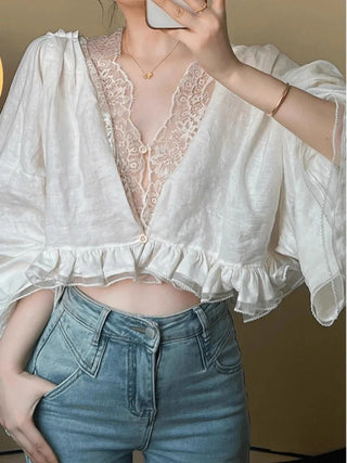 Lace V Chemise Femme Blouse