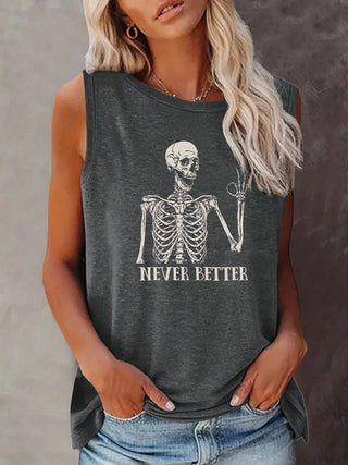 Skeleton Print Crew Neck Tank Top, Casual Sleeveless Tank Top