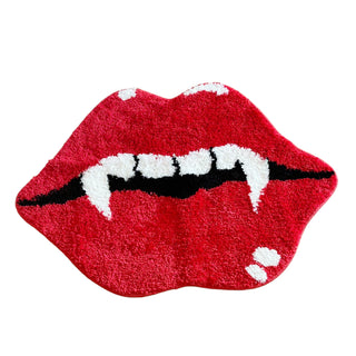 Red Lip Tufted Rug Halloween Vampire Teeth Handmade Kitchen Mat Soft Non Slip Carpet Living Room Bedroom Home Decor Gifts