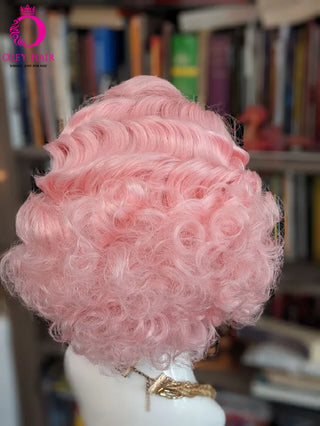 Platinum Blonde Monroe Cosplay Wig Synthetic 13x4 Lace Front Wig Heat Resistant Wavy Pink Short Drag Queen Wigs For  Women