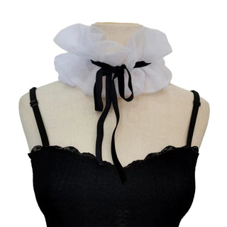 Renaissance Tulle Ruffled Fake Collar Layered Mesh Clown Choker Lace-Up Ribbon Victorian Neck Ruff Shawl Cosplay Props