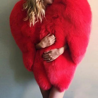 Heart You Faux Fur Red Love 3D Heart Shawl Warm Coat For Women Versatile High-end Jacket