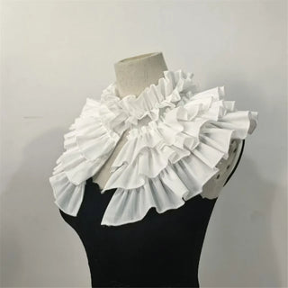 Victorian Layered Ruffle Detachable False Collar Women Vintage Renaissance Tiered Pleated Neckwear Shawl Cape for Female Dress