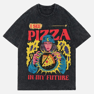 Pizza Magic Ball Tshirt Wash Denim Cotton Y2k Women T-shirts Men Fugees Men Clothing T Shirt Tiki