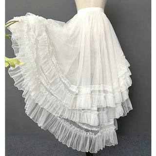 Gothic Lolita Layered Underskirt Sweet Princess Mesh High Low Ruffled Skirt