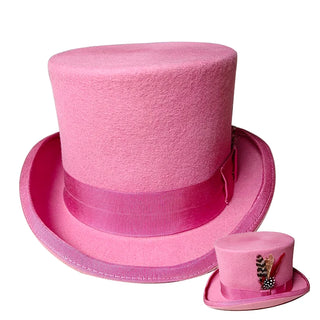 Pink 100% Wool Hat Top Mad Hatter Black White Magic Hat Feather Accessories