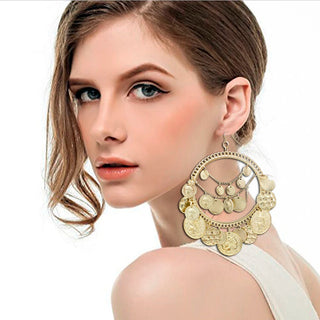 Vintage Coins Big Hoop Dangle Earrings Geometric Tassel Ear Pendants Jewelry Accessories