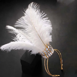 White Feather Crown Tiara Queen Performance Accessories Oversize Baroque Rhinestone Headpiece Jewelry Cosplay