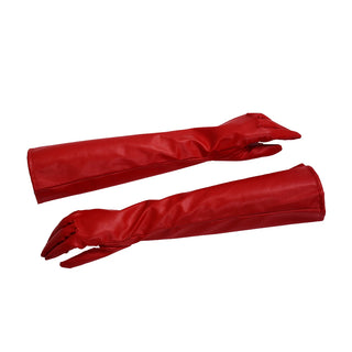 Red Solid faux Leather Long Gloves