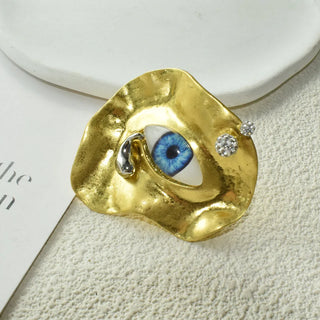 New Exaggerated Baroque Style Metal Plated Blue Eyes Open Ring Fashion Jewelry Accessories