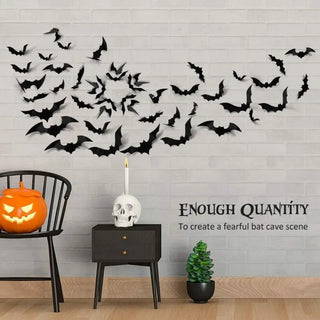 60PCS Halloween Black Bat Sticker 3D Bat Halloween Decoration Scene Layout Wall Stickers Party Scene Decoration Wall Stickers