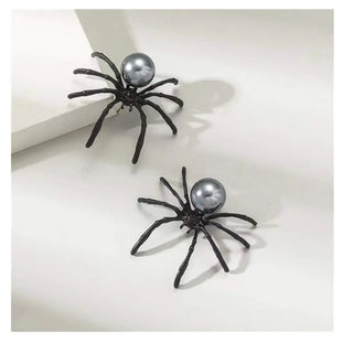 New Fashion Black Spider Pearl Earring Trendy Personality Dark Style Halloween Accessories Alloy Geometric Ear Accessory