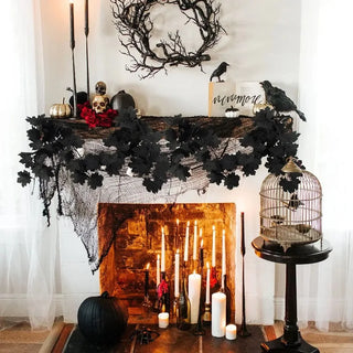 Halloween Black Maple Leaf Garland Autumn Artificial Plant Wall Hanging Thanksgiving Halloween Leaves Home Garden Decoration