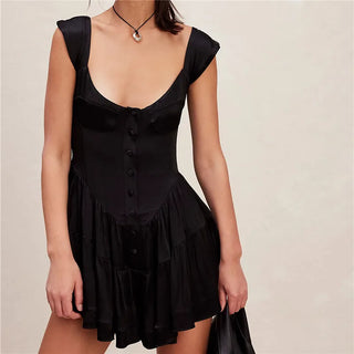 Women Boho Graphic Mini Dress Ruffle Strap A Line Sundress Graffiti Short Babydoll Dress Floral Going Out Dresses