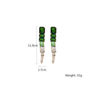 Square Green Crystal Earrings Oversize Ladys Long Geometric Dangle Earrings for Women Fashion Jewelry Gifts