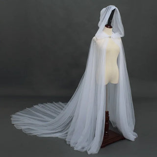 Halloween Costume for Women Hood Tulle Cape Cloak Black White Red Wedding Bridals Floor Length Soft Mesh Christmas Cloaks