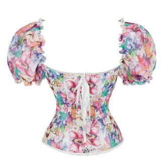 Corset Bustier Top Women Plus Size Flowers Up Trim With Sleeves One Shoulder Satin Corsets Overbust Costumes Victorian