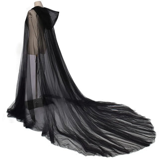 Halloween Costume for Women Hood Tulle Cape Cloak Black White Red Wedding Bridals Floor Length Soft Mesh Christmas Cloaks