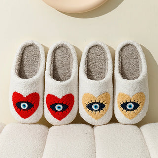 Halloween Slippers winter Warm Houseshoes Evil Eye Style Fuzzy Comfy Heart Flat Sole Funny Flip Flops Women Shoes
