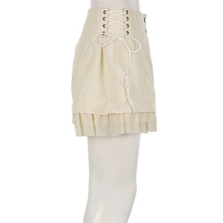Vintage Ruffle Creme Romantic Button lace up short