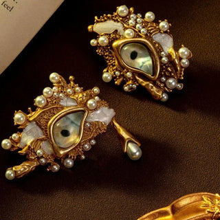 Eyes Stud Earrings for Women Palace Style Vintage Jewelry Pearls Elegant Fashion Aretes De Mujer