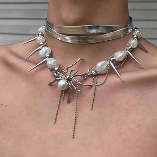 New Pearl Spider Pendant Necklace Spider Beaded silver Trendy Neck Accessories Choker Jewelry