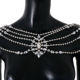 Boho Crystal Bridal Shoulder Chain Necklace Porm Lingerie Accessories Bead Shawl Wraps Wedding Chest Body Chain Dress Jewelry