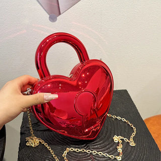 Heart purse Colorful Bright Acrylic Plastic Bag Lady Love Lock Shape Wedding Party Handbag Pink Gold Clutches Purse Women Top Handle Bags