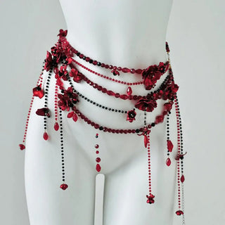 Designer Red blood belt Jewelry Multilayer Pearl waist chain for Women's Fashion Retro Character Playing Body Accessories Party Belts