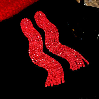 Long Red Tassel Earrings for Women Creative High Sense Light Luxury Solid Red Drop Earring Inlaid Rhinestone Jewelry d