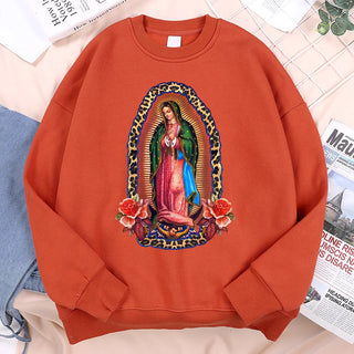 Señora De Guadalupe Sweatshirts Loose Hoodie Cartoon Fleece Hoody Clothing Casual O-Neck Hoodie Pullover