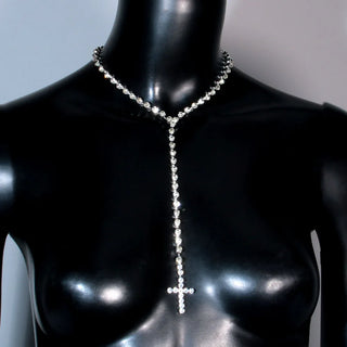Fashion Long Chain Rhinestone With Cross Pendant Necklace For Women Fashion Jewelry Maxi Trendy Lady's Statement Necklace